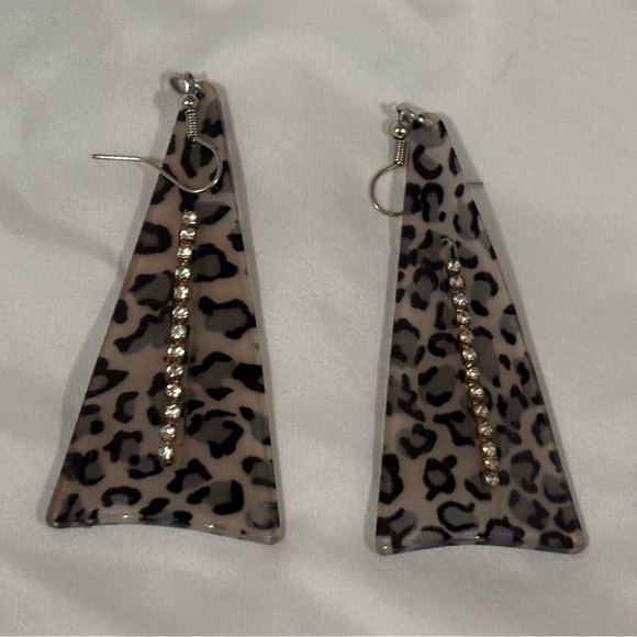 Leopard Print Earrings with Rhinestone Detail - Picture 3 of 3